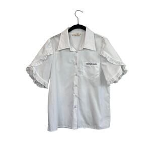 Ruffled Short Sleeve Button Up, Size L